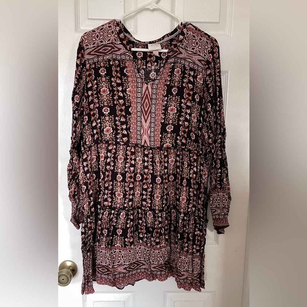 Knox Rose Bohemian Floral Long Sleeve Mini Dress
